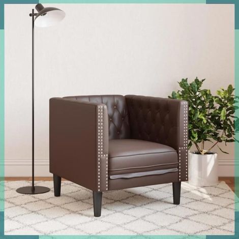 372654 Fauteuil Chesterfield marron similicuir (1/5)
