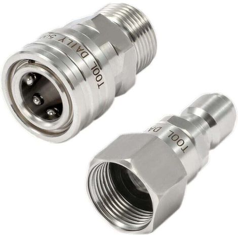 Kit complet d'adaptateurs pour nettoyeur haute pression avec pivot, XU, M22 14 mm à 3/8", Connexion rapide, En acier inoxydable, Pour tuyau de nettoyeur haute pression, 5000 PSI - KZQ (1/4)