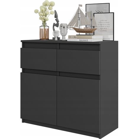 Cómoda Noah, color antracita, 2 puertas, 2 estantes, altura 80 cm, para salón. (1/5)