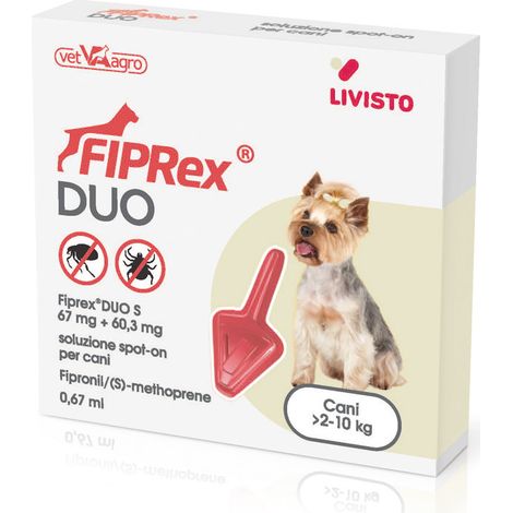 Fiprex Duo Spot-on contro pulci, zecche, pidocchi e acari 1 pipetta per cani da 2 a 10 Kg
