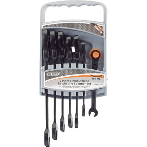 Draper 7-Piece Flexible Head Ratcheting Combination Spanner Set with Metric Sizes (Model 15087) (1/5)