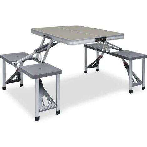 Table de camping pliable à 4 places, en acier et aluminium.