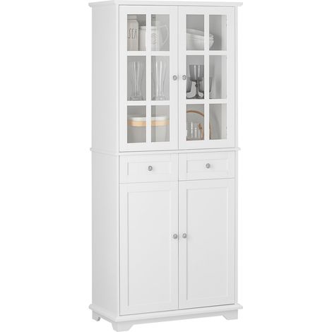 Aparador Alto de Cocina con 4 Puertas Muebles Auxiliar de Almacenaje para Comedor Salón con 2 Cajones 75 x 40 x 175 cm Blanco FSB76-W SoBuy ES (1/5)