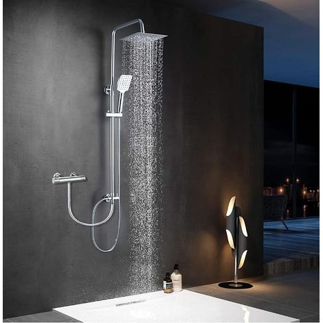stainless steel shower system, rain shower with 304 stainless steel shower head 20x20cm square, shower kit without taps, chrome shower column kit (1/5)