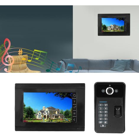 Sonnette vidéo filaire 100-240V avec lecteur d'empreintes digitales, Wi-Fi sans fil, enregistrement photo et vidéo à distance via téléphone portable, déverrouillage, mot de passe et lecture de carte ( (1/5)