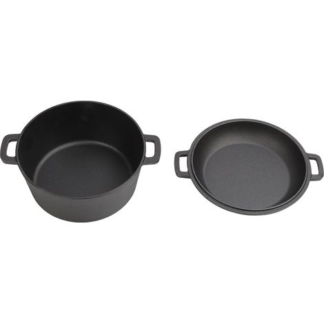 Casserole avec couvercle, poêle en fonte de 4,7 L avec double poignée, ensemble de cuisine pour frire le pain, faire des gâteaux et camper. (1/5)