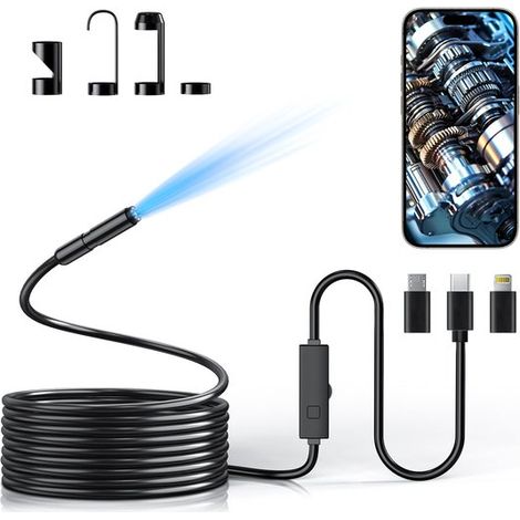 Telecamera endoscopica per ispezione, risoluzione 1920P, sonda endoscopica IP68 impermeabile da 7,9 mm, portata 5 m, con 8 LED, compatibile con iOS/Android (non richiede Wi-Fi). (1/5)