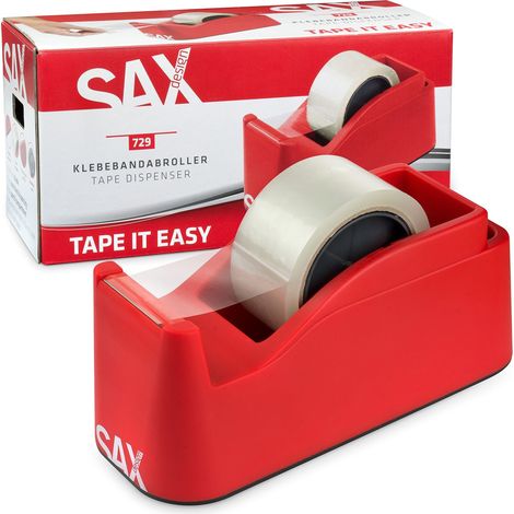 SAX Tape it Easy XXL Avvolgitore per nastro adesivo a una mano extra pesante per 1x nastro da 50 mm o 2x nastro da 25 mm, avvolgitore per nastro con funzione portapenne (1/4)