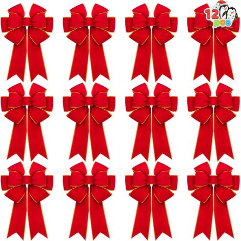 Lot de 12 grands nœuds de Noël en velours rouge de 35,6 x 30,5 cm pour couronne, arbre, boîtes cadeaux, décorations extérieures, nœuds en velours pour sapin de Noël, fournitures de fête de (1/5)
