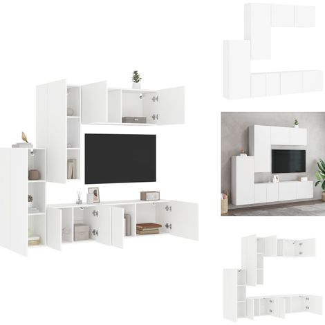 5-tlg. Wohnwand Weiß Holzwerkstoff - TV-Schrank - Holzwerkstoff Möbel - Wandregal - Wohnzimmer Dekoration - Aufbewahrungsregale (1/5)
