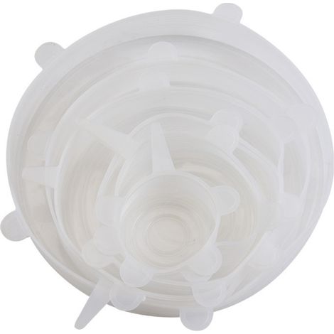Couvercle de conservation en silicone extensible en six pièces, anti-poussière, pour bol, réfrigérateur, micro-ondes et four. Film de conservation scellé avec motif smiley. (1/5)