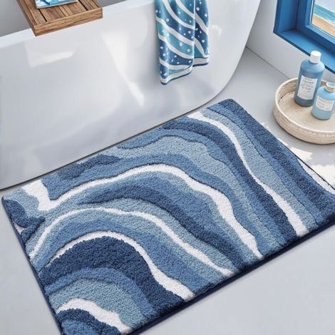ALLIANDISTapis en microfibre, très absorbant, doux et moelleux, antidérapant, bleu, 5080 cm (1/4)