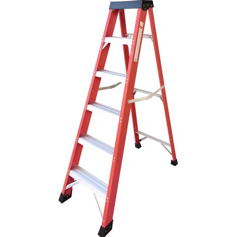 Échelle 3 marches simple face en fibre de verre, isolante, charge 150 kg, rouge (1/5)