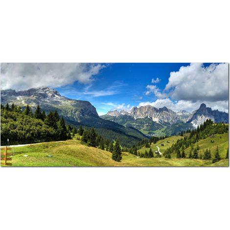 Lupia - Quadro moderno su Tela Canvas DEEP 65X143 cm, con paesaggi e localismi italiani, per casa, soggiorno, capezzale camera da letto, hotel, ufficio, DOLOMITI - PANORAMA MONTI (1/4)