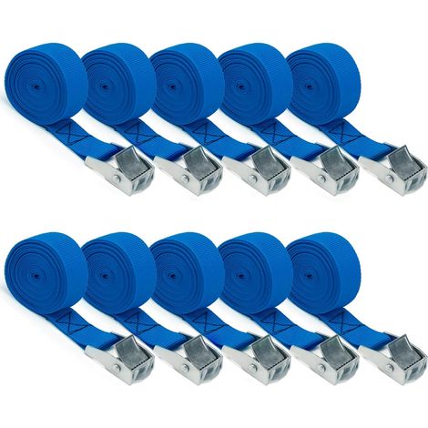 Sangle à cliquet - Lot de 10 sangles d'arrimage 100cm - 200 kg - Boucle acier inoxydable - Transport moto/voiture-bleu (1/5)