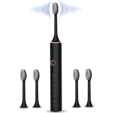 Cepillo de dientes eléctrico con 6 modos de limpieza, temporizador inteligente, resistencia al agua IPX7, recargable por USB, ideal para adultos y viajes. (1/5)