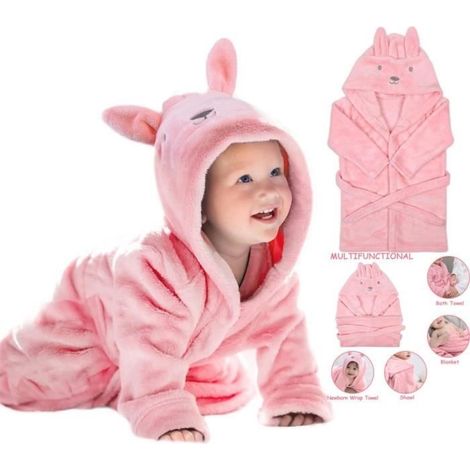 Peignoir de Bain pour Enfant,Peignoir en Peluche,Garçon/Fille à Capuche,Animal Doux Chaud Polaire Robe de Chambre/Pyjamas 0-3 Ans (1/4)