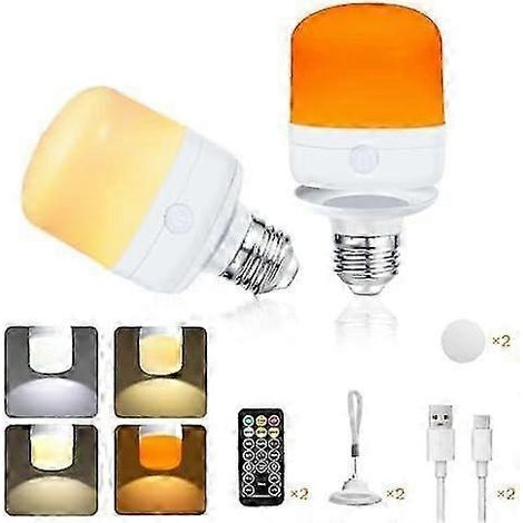 Lot de 2 ampoules à piles E14 7 W rechargeables par USB avec télécommande 4 couleurs variateur minuterie et cordon. Lampe de secours Sui szbym01 (1/5)