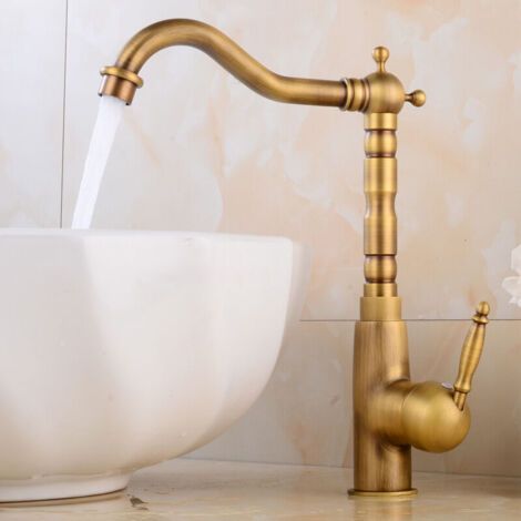 Grifo mezclador de lavabo de estilo vintage para cocina, con maneta de cerámica giratoria de 360° y caño alto. (1/5)
