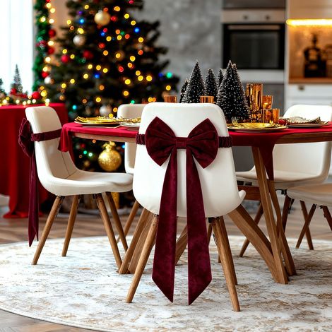Housse De Chaise Avec Nœud Rouge - Pour Décoration De Fêtes - Universelle - En Polyester Doux - Pour Chaises De Salle À Manger Banquet Mariage - 1 Pièce (1/5)