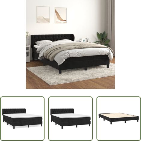Matratze - Boxspringbett mit Matratze Schwarz 140x200 cm Samt (1/5)
