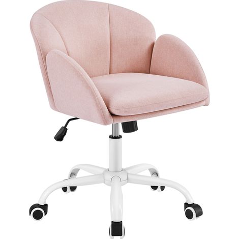 Yaheetech Chaise Bureau Design Fleur Fauteuil de Bureau en Tissu Effet Lin Réglable en Hauteur avec Dossier Arrondi Inclinable Chaise d'ordinateur à Roulettes pour Chambre Bibliothèque Rose Clair (1/5)