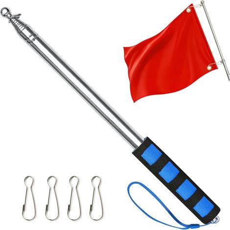 Mât de drapeau télescopique de 2,5 m en acier inoxydable, 1 pièce, avec 4 crochets et poignée antidérapante - bleu (1/5)