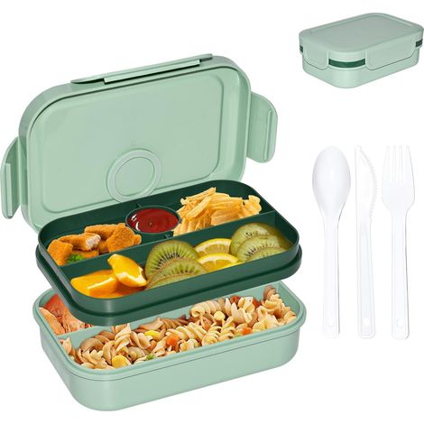 APEX Boîte à bento avec couverts et compartiments multiples pour salades, sauces collations, boîte à déjeuner à 2 niveaux (1/5)