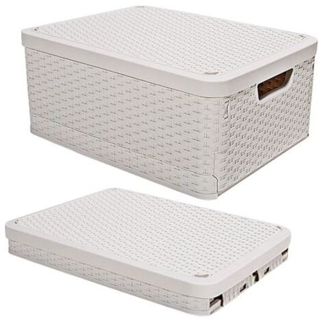 royaluxe -Pliable Bote de Rangement avec Couvercle,43.8x33x24.5cm Boite de Rangement Plastique Caisse de Rangement avec Poignée,Empilables Tissé Panier de Rangement Pour Vêtements,Jouets,Livre (1/5)