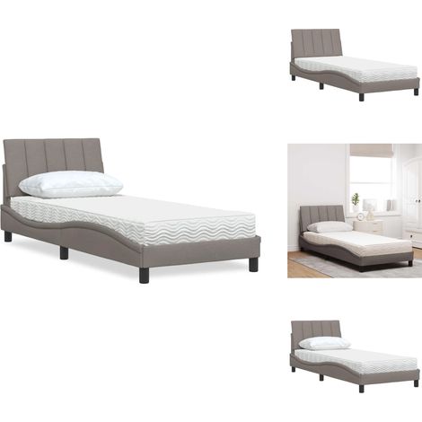 Lit avec matelas taupe 90x190 cm tissu - Lit - Lits - Meuble De Chambre À Coucher - Sommier (1/5)