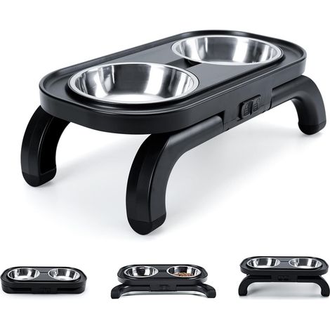 Gamelle Double Chat Surélevée et Inclinée en Acier Inoxydable 304, Bol Chat Petit Chien Hauteur Réglable DIY Anti-Derapante/Anti-Vomissement (1/5)