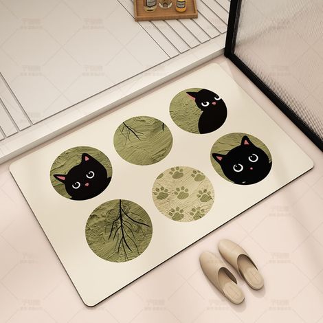 Tapis de bain avec chat mignon, tapis de salle de bain décoratif, décoration mignonne kawaii dans le style scolaire pour chambre de dortoir (1/5)
