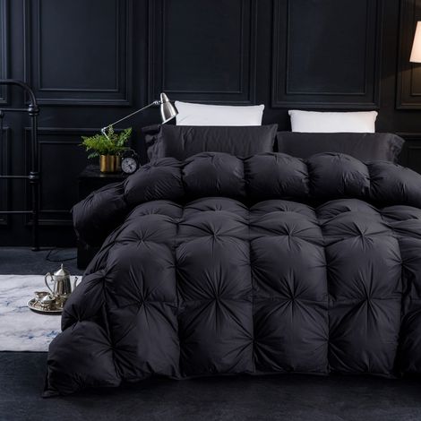 Couette plissée en Plumes et Duvet d'oie – Pouvoir de Remplissage de 750+ – Tissu 100% Coton 1200 Fils – pour Toutes Les Saisons avec 8 languettes – Lit Simple (1/5)