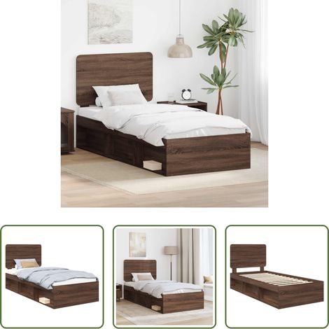 vidaXL Lit chêne brun -  Cadre de lit Chêne brun 100 x 200 cm Bois de pin massif (1/5)