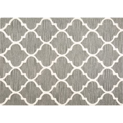 Alfombra de lana gris 160 x 230 cm patrón de trébol oriental marroquí hecha a mano Yalova