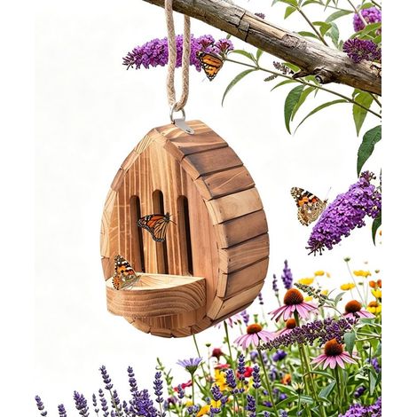Irovami Maison papillons bois – 19x13x9cm, jardin/balcon (1/5)