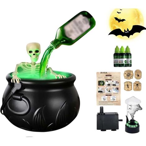 Halloween-Dekoration zum Selbermachen: Kesseldiffusor, schwarzer Hexenkessel mit schwimmenden Zaubertrankflaschen (1/4)