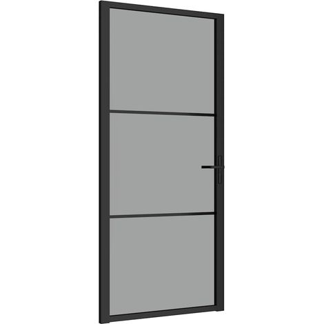 Porte intérieure 93x201,5 cm Noir Verre ESG et aluminium