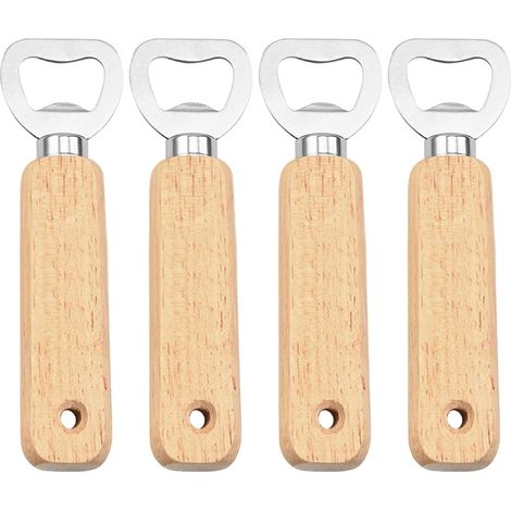 Ouvre-bouteille, lot de 4 ouvre-bouteilles à manche en bois, ouvre-bouteille à manche en bois, ouvre-bouteille portable à manche en bois (1/5)