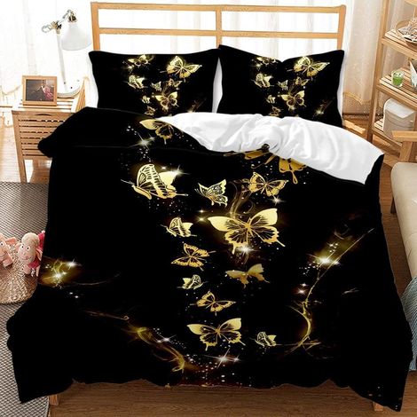 Duvet Cover Gold Butterfly, Blue, Purple, Colorful Fantasy Butterfly Duvet Cover, 3D Butterflies Bedding Sets (A, 200 x 200 cm) (1/5)