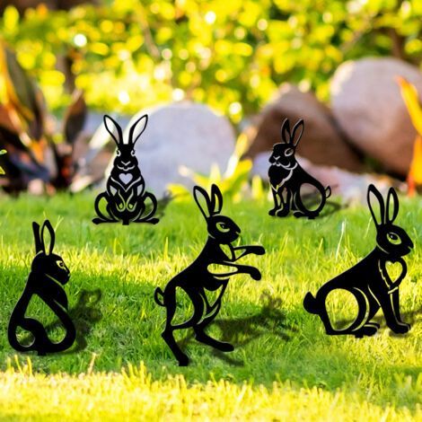 PA 5PCS Pâques Lapin,Décoration de Jardin, Décoratives Piquets de Jardin en Métal pour Extérieur, Cour, Patio (1/5)