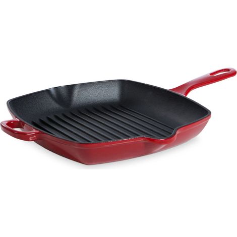BK Bourgogne Padella per Grigliare Antiaderente in Ghisa Smaltata a Induzione, Senza PFAS, Sicuro al Forno fino a 230˚C, Lavabile in lavastoviglie, Rosso Peperoncino (1/2)