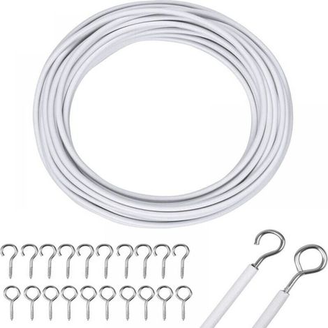 10m White Curtain Cord Curtain Cord with Curtain Hook and Eyelet Curtain Cord for Curtain Rod Hanging Curtain Net Curtain Fixing Accessories (1/5)