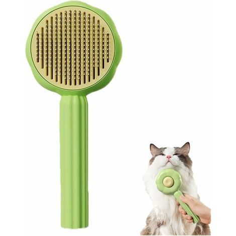 Cepillo limpiador de pelo de mascotas con botón de extracción de pelo, cepillo de masaje autolimpiante para gatos y perros, cepillos autolimpiables para perros y gatos, para pelo corto rizado (verde) (1/5)