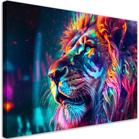 Quadro su tela, Neon Animale Leone Ai - 60x40 (1/4)