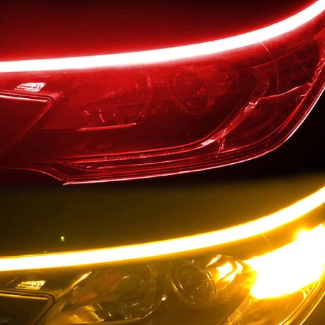 60 cm langer, zweifarbiger LED-Tagfahrlichtstreifen (rot und gelb) für Autoscheinwerfer, Blinker und Signalleuchten 60 cm langer flexibler Schlauch wasserdicht (1/4)