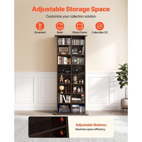 Bibliothèque Étagère, Meuble de Rangement Multimédia à 8 Niveaux, Armoire Biblio pour CD, DVD, Livres, Jeux, Collections, Étagères… (1/5)