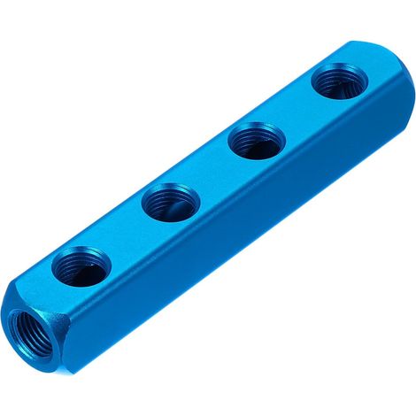 Collecteur d'Air, 4 Voies 7 Ports PT 1/4" d'Air en Aluminium Ligne Bloc Séparateur de Compresseur Pneumatique, Bleu - (1/5)