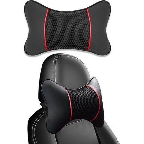 1 coussin cervical pour voiture, mousse à mémoire de forme, similicuir PU et tissu 3D respirant, soutien nuque et colonne cervicale, usage siège auto/bureau/jeu (1/4)
