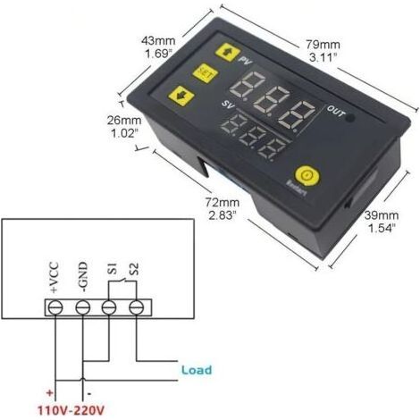 2 Pièces Régulateur de température numérique W3230 AC 110 V-220 V, interrupteur de commande de thermostat à affichage LED 20 A avec sonde de capteurs NTC 10 K, plage de -50 ℃ à 110 ℃ (1/3)